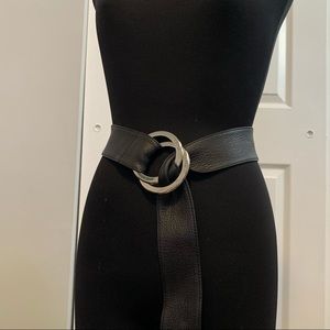 Black leather tie belt w silver buckle